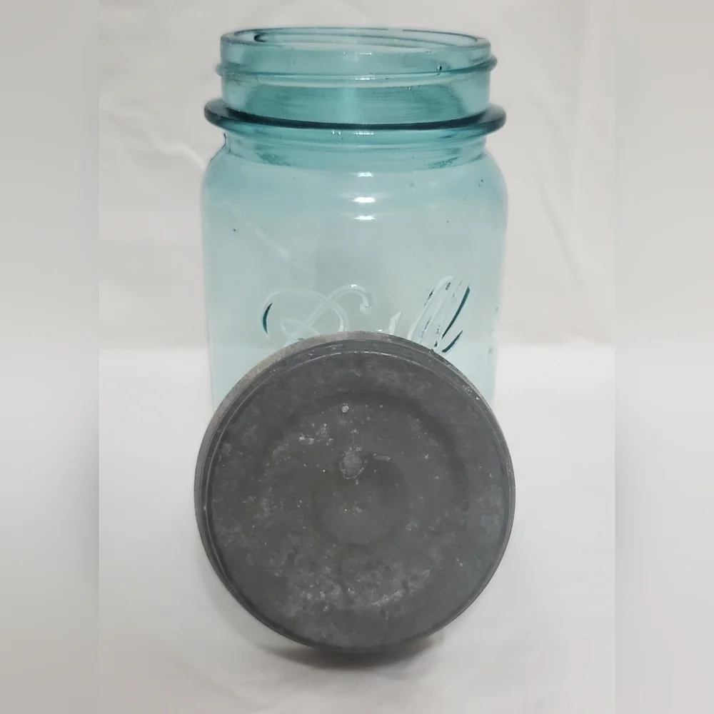 Vintage Ball Perfect Mason Aqua Glass Pint Jar #9